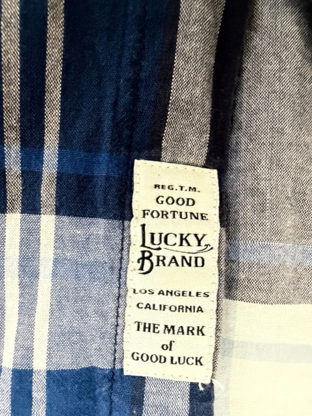 Lucky Brand Mens L Blue Plaid Short Sleeve Western Yoke Button Down Shirt